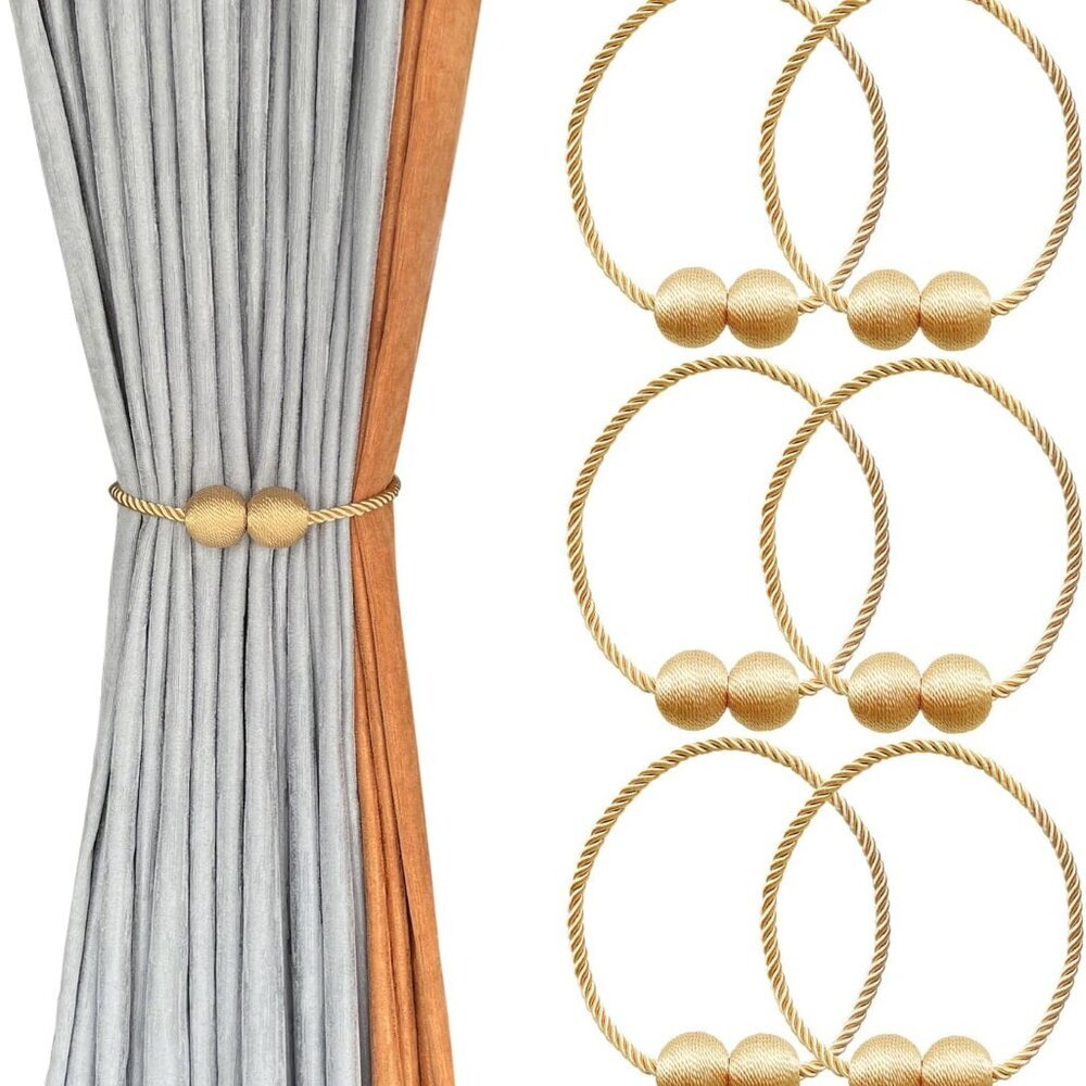 6 Pack Magnetic Curtain Tiebacks, Decorative Curtain Holdbacks for Window Décor